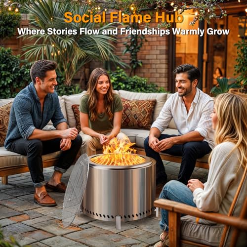 20" Smokeless Firepit with Stand & Grill Rack (20" Firepit With Stand & Grill / Silver)
