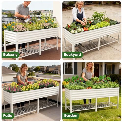 Elevated Raised Garden Bed Kit with Legs (2' x 6' / White with Legs & Storage Rack)