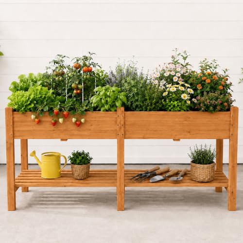 72 in Raised Garden Beds Outdoor Fir Wood Planters for Outdoor Plants (Brown / W72X D23.5X H30in)