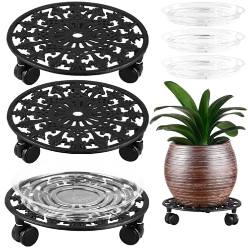3 Pack Plant Caddy with Wheels (11 inch / Black-3 packs)