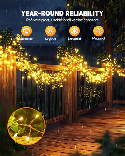 2 Pack 240 LED 20FT Total 40FT 480LED Solar Fairy Lights Outdoor Waterproof (Warm White / 19.6Ft*2 Pack)