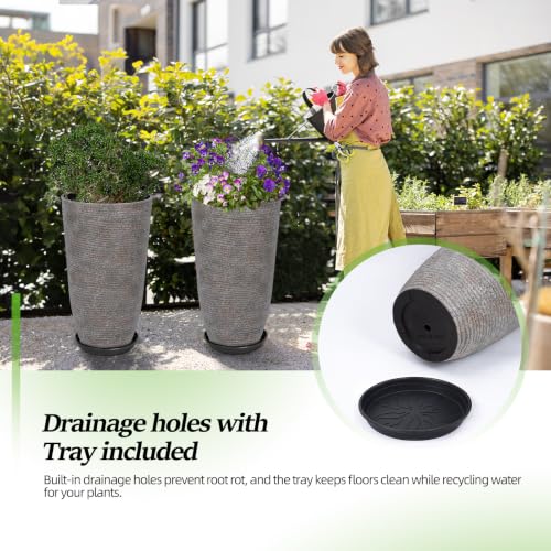 9 Gallon Tall Large planters for Outdoor (Colored Limestone / 21IN)