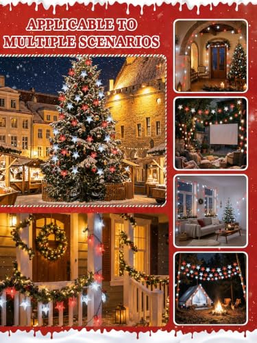 Twinkle Solar Star String Lights Red White Outdoor 39FT (Red-White)