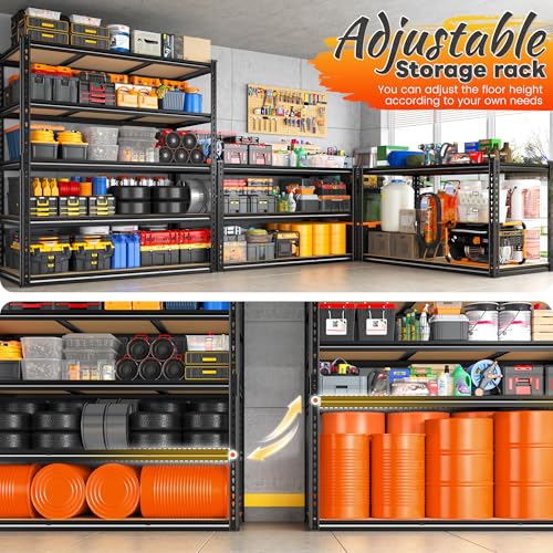 48" W Garage Shelving 3080LBS Storage Shelves 5 Tier Industrial Shelving Adjustable Metal Storage Shelves for Garage (48" W x 72" H x 24" D)