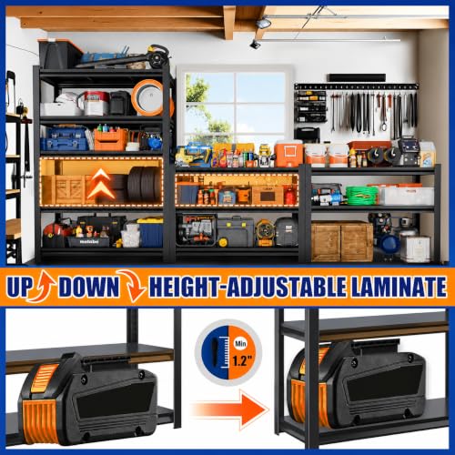 Heavy Duty Garage Shelving with Adjustable Wood Shelves 5 Tier (Wooden-5Tier-71.2"H*35.4''W*15.7''D)