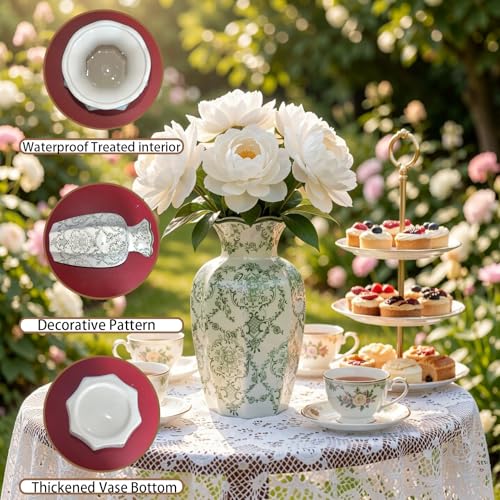 Chinoiserie Ceramic Vase (Green White02 / Large)