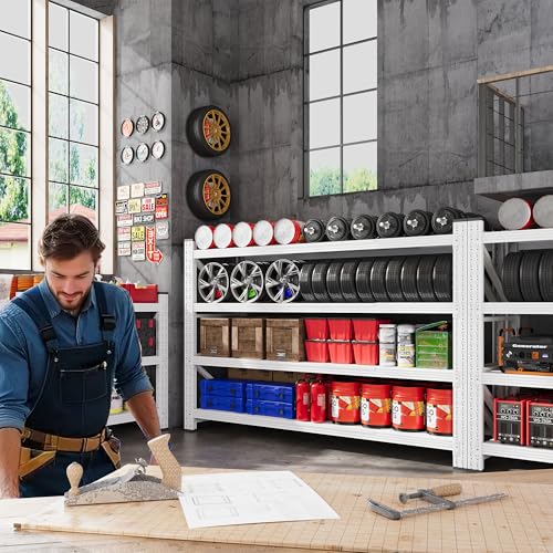 71.3” Wide Heavy Duty Metal Garage Shelving (White / 71"Wx24"Dx70"H)