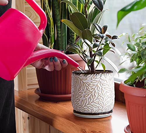 Embossed Leaves Ceramic Planter