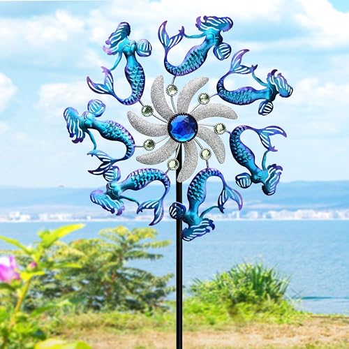 39" Mermaid Wind Spinners Metal Windmill Garden Stake (39"(Mermaid))