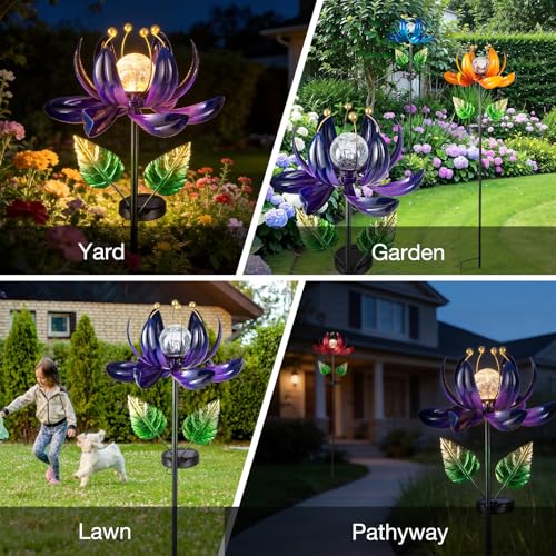Solar Purple Metal Flower Wind Spinners (Purple 3)