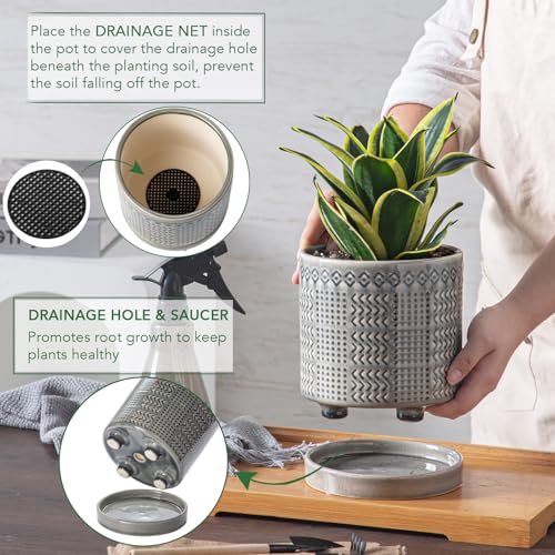 Indoor Outdoor Ceramic Plant Pots (6 inch / Gray)