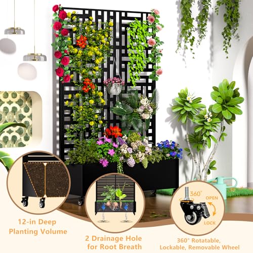 Metal Planter Box with Trellis (Street-Black1 / With Planter Box)