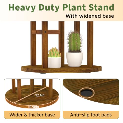 Wood Small Plant Stand Table Indoor Tall with Lights (Natural Brown with Light / 5 Tier)