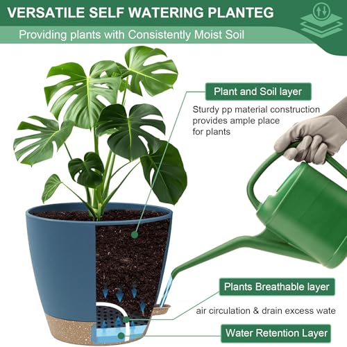 5 Pack Self Watering Planter Pots 10 (Blue / 6.5/7/8/9/10 Inch)