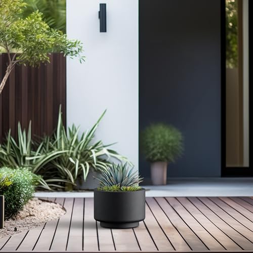 Small Round Pedestal Black Concrete Planter 10" Dia (Black / 10" Dia x 7.1"H)