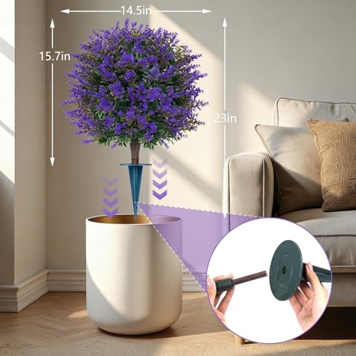 24" 4Pack Faux Boxwood Topiary Ball Trees with Lavender & Spike (Lavender & Boxwood 4pc)