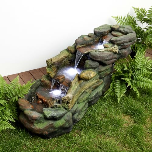 Cascading Rock Outdoor Water Fountain with LED Lights (39" L / Gray_14)