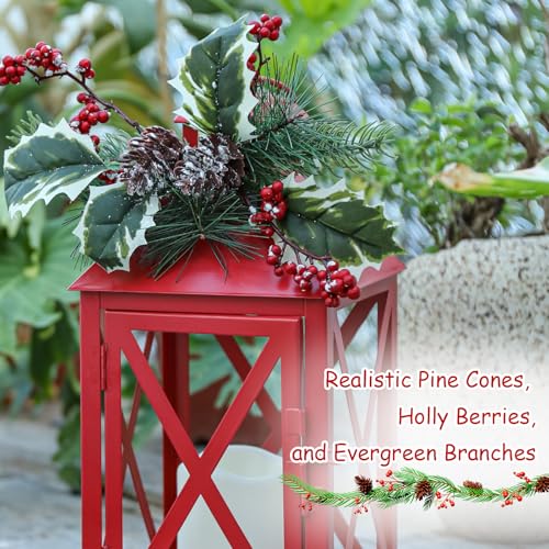 Christmas Lanterns 2 Pack 12'' Red Metal with Candle Holiday Decor