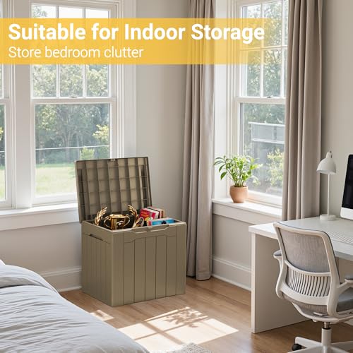 Outdoor Storage Box 31 Gallon Storage Box with Lid for Patio Furniture (31 Gallon / Light Coffee)