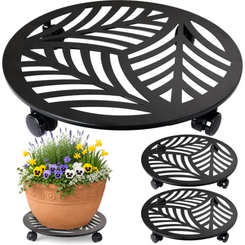 3 Packs Large Metal Plant Caddy with PU Wheels 15" Heavy (15")