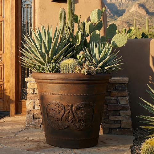 Sunnydaze Arabella 19.5'' Plastic Planter Pot for Plants (Rust / 19.5 in)