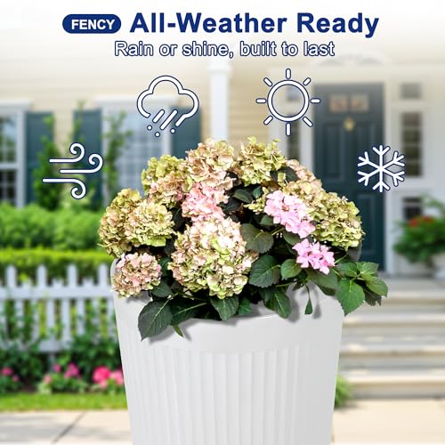Self Watering Tall Planters Set of 2 (White-round Ribbed)