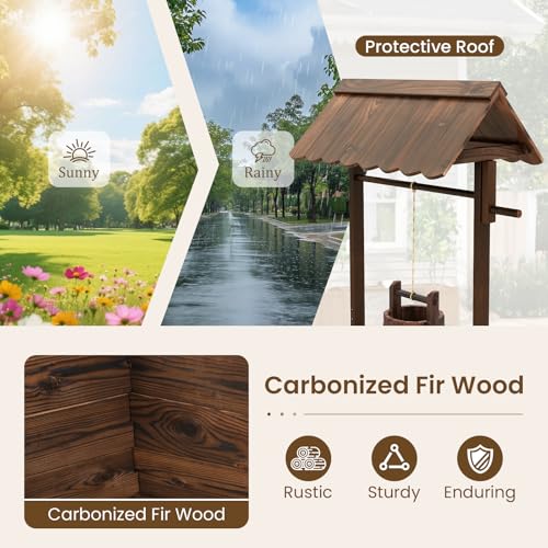 Wooden Wishing Well Outdoor (22" x 22" x 47")