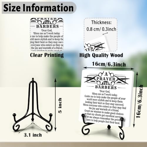 Barber Prayer Wooden Plaque for Home Office Shelf Table Decor 6.3x6.3 In (Multicolor 1725 / Wooden sign with iron frame（6.3 x 6.3 inches）)