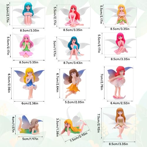 12 Pcs Fairy Figurines Miniature Fairies Dynamic Pose Garden Set (2.55*2.75 inch)