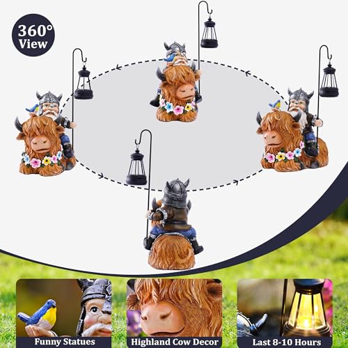 Garden Gnome Outdoor Statue Highland Cow Decor for Yard Patio Lawn Porch Birthday Gifts for Women Men (Highland Cow Gnome)