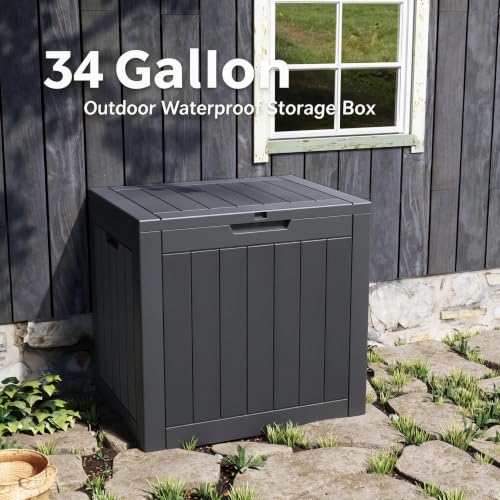 34 Gal Outdoor Storage Box Waterproof Lockable (34 Gallon / Black)