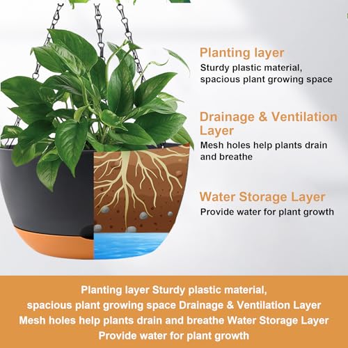 8/10/12 inch Plant Pot Hanging Planters, 3 Pack, Black (Black / 8/10/12 inch)