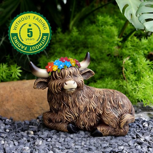 Highland Cow Garden Statues Set of 3 Resin Funny Outdoor Patio Lawn Decor (Dark Brown)