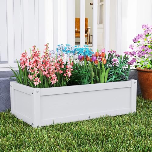 HDPE Raised Planter Box Outdoor (29.5 x 14.4 x 9.8 in / White)