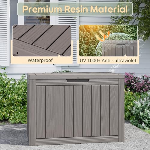 50 Gallon Outdoor Storage Box Waterproof Deck Box for Patio (Grey / 50 Gallon)
