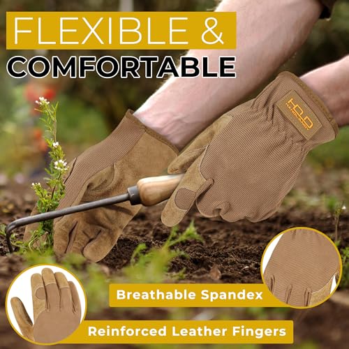 Men Leather Gardening Gloves (Khaki (6 Pairs) / Medium)