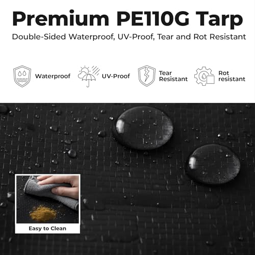 Heavy Duty Tarp Waterproof 13' x 13' Tarpaulin Ground Trailer with Rust Grommet Weather Resistant Cover Outdoor Camping 10 Mil Thick PE Floor Lightweight Mat