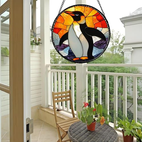 Penguin Stained Glass Window Hanging Suncatcher Gifts for Women 9.8" (Multiple Colors / 9.8x9.8 IN)