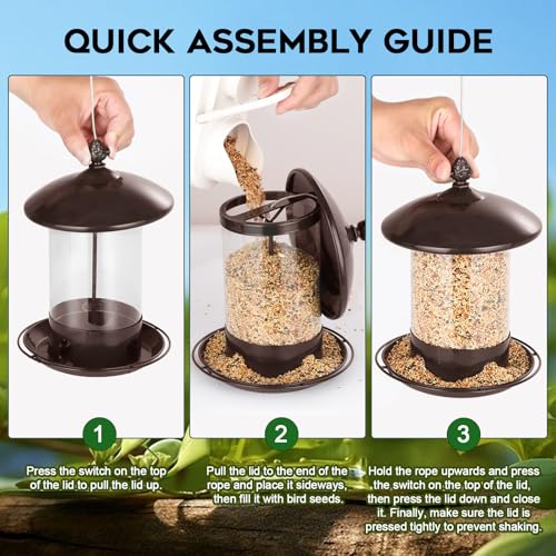 Metal Bird Feeders for Outdoors Hanging (Brown)