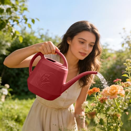 Watering Can with Long Spout 1 Gallon (Wine Red)