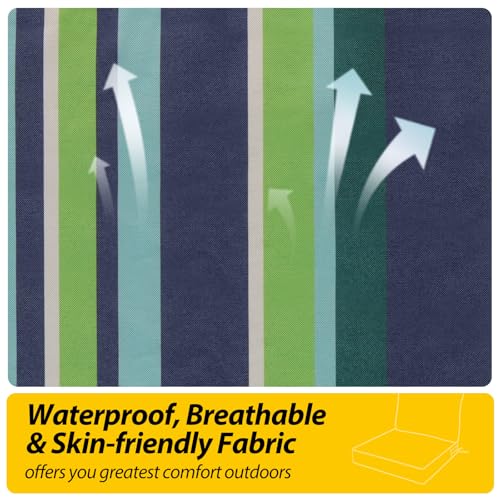 Outdoor Chair Cushions (Stormy Teal Coastal Stripe / 25.5"x25.5"x5" / 25.5"x19")