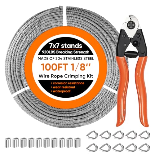 100FT 1 8" Stainless Steel Cable with Cable Cutter (100 ft / Cable Cutter)