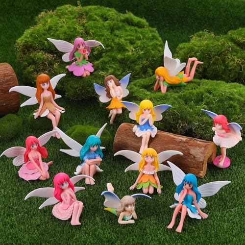 12 Pcs Fairy Figurines Miniature Fairies Dynamic Pose Garden Set (2.55*2.75 inch)