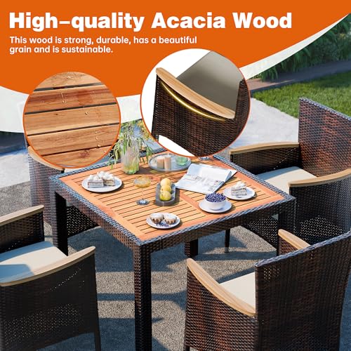 5 PCS Patio Dining Set (Brown / 5 Pieces)