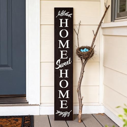 Farmhouse Wooden Welcome Sign Stand for Front Door (Black Board / 7.8" x 47.2" / Home Sweet Home)
