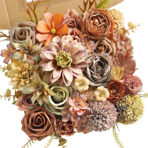 Fall Artificial Flowers Combo Fake Flowers Bulk for Wedding Decor (Coffee)