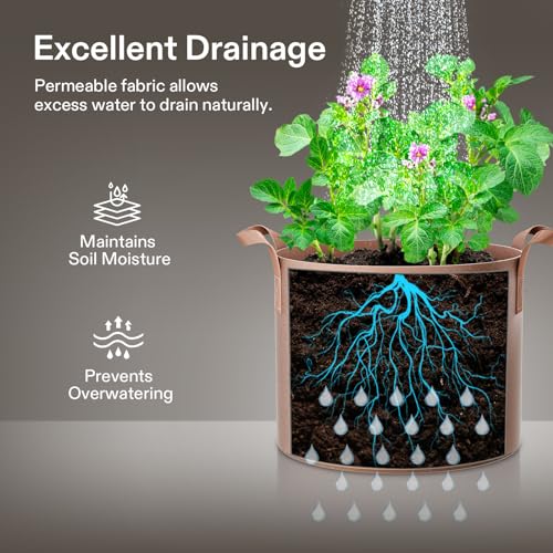 5 Pack 5 Gallon Plant Grow Bags Fabric Pots with Handles (5 Count)