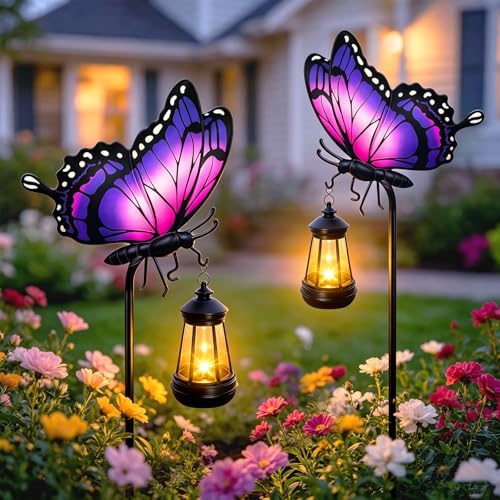 2 Pack Butterfly Solar Garden lights Outdoor Waterproof