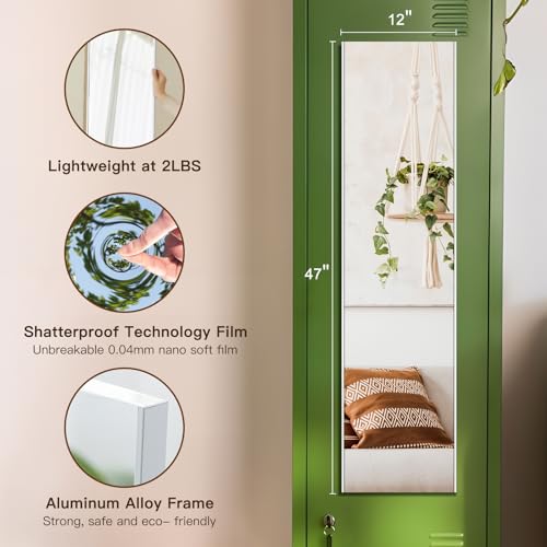 Magnetic Nano Shatterproof Safety Mirror (White / 47"L x 12"W)