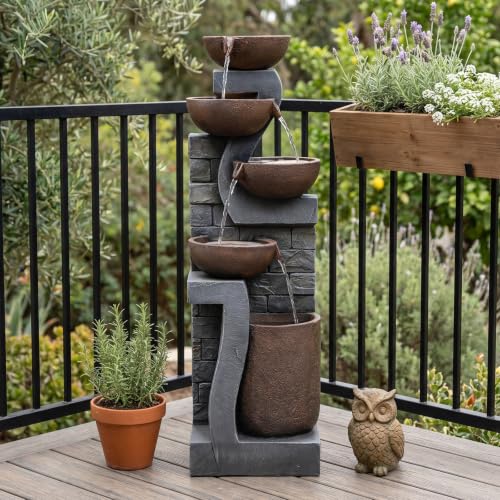 42" Tall Outdoor Fountain with LED Lights (Gray-42)